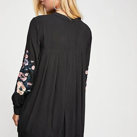 Free People Black Floral Embroidered Mini Dress - Picture 2 of 11